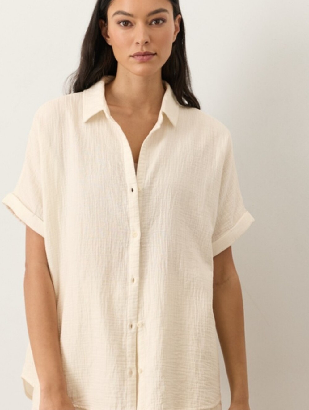 Pact Cream Short-Sleeve Button-Down Textured Shirt